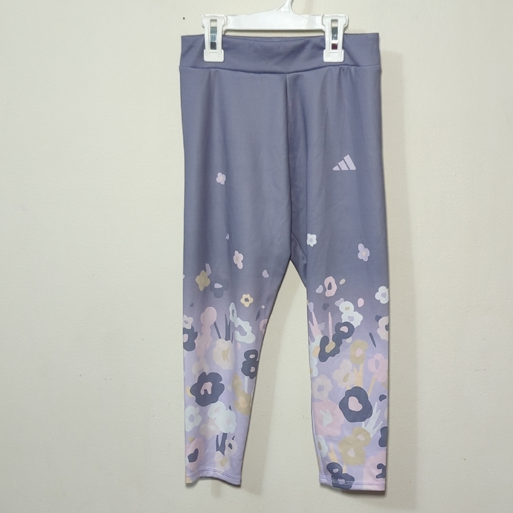 Adidas Aeroready Leggings Lavender Pink Floral Design Sport Stretch Girls Size M